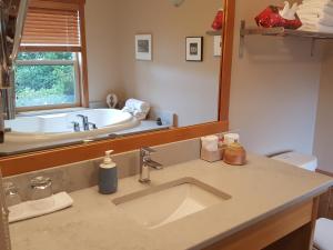 un bagno con lavandino e vasca da bagno di Reef Point Oceanfront Bed and Breakfast a Ucluelet Altre 37 foto