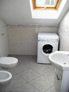 a bathroom with a washing machine and a sink at Boschetto in Riva del Garda +23 photos