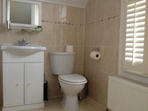 a bathroom with a white toilet and a sink at Balham Lodge in London