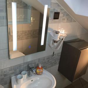 a bathroom with a sink and a mirror at Sobe-Rooms Kvatric in Zagreb +76 photos