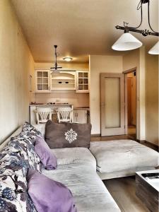 ein Wohnzimmer mit einem Sofa und einer Küche in der Unterkunft Apartment City Life in Podgorica