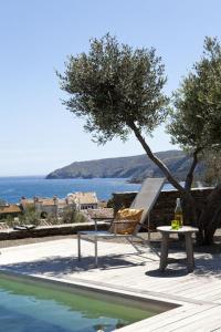 una piscina con una silla y una mesa junto a un árbol en Casa Margot, en Cadaqués