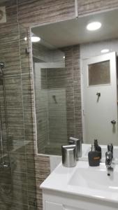ビーニャデルマールにあるSan Martinのバスルーム(洗面台、ガラス張りのシャワー付)