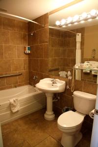 een badkamer met een wastafel, een toilet en een bad bij Lake Grassy Inn & Suites in Lake Placid