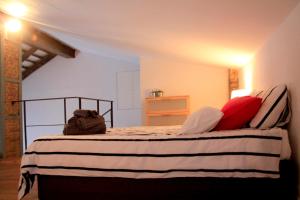 バレンシアにあるAtico Loft Ruzafaのベッドルーム1室(赤い枕のベッド1台付)