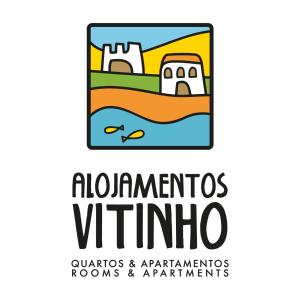 un logotipo para los alamontos vittarios y los apartamentos y casas de apartamentos en Alojamentos Vitinho - Vila Nova Milfontes en Vila Nova de Milfontes