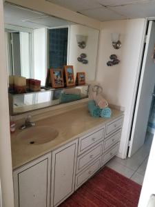 a bathroom with a sink and a large mirror at Apartamento Marina Lanais in Las Croabas