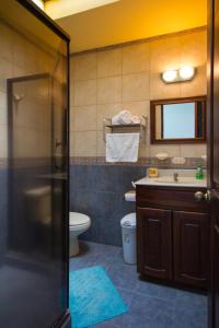 a bathroom with a sink and a toilet and a mirror at Apartotel Don Luis in Bajo de las Labores