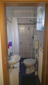een kleine badkamer met een toilet en een wastafel bij Friedland - Groß Schneen GÖ 10 KM in Friedland