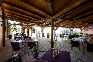 - un restaurant avec des tables et des chaises dans une salle dans l'établissement Hotel U Lípy, à Krušovice