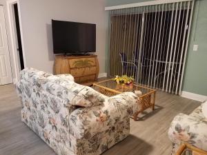 ein Wohnzimmer mit einem Sofa und einem TV in der Unterkunft 2BR/1BA Sienna Park Apartment in Sarasota