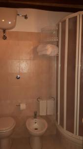 カスティリオーネ・ドルチャにあるCasa Costanzaのバスルーム(トイレ、シャワー、タオル付)