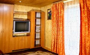 a living room with a tv and a window at Perlyna Podillyа in Satanov