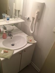 ein Bad mit einem Waschbecken und einem Spiegel in der Unterkunft Barnetche in Villefranque