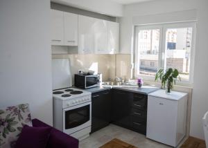 a kitchen with a stove and a microwave at Apartment Marko in Trebinje