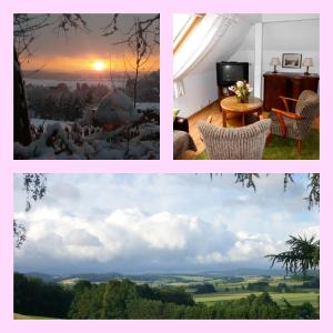 a collage of photos with a view of the countryside at Ferienwohnung mit Panoramablick in Kirchberg