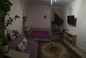 sala de estar con sofá y TV en Guest House Dacha, en Kiev