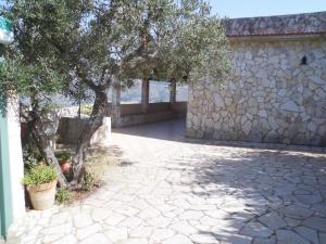 a stone walkway with a tree and a stone wall at Villa bellavista in Castellammare del Golfo