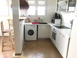 a kitchen with a washing machine and a dishwasher at Gite Grenadille Martinique piscine privée, in Sainte-Luce
