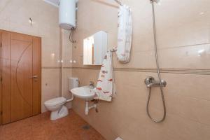 a bathroom with a shower and a toilet and a sink at Apartments Karolina in Novalja