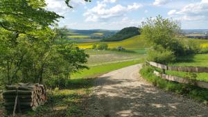 een onverharde weg door een veld met een hek bij Friedland - Groß Schneen GÖ 10 KM in Friedland