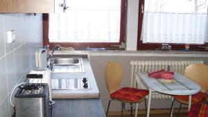 une petite cuisine avec une table et un évier dans l'établissement Österdeichstrich, à Oesterdeichstrich