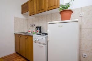 a kitchen with a white refrigerator and a stove at Apartments Anka in Duće