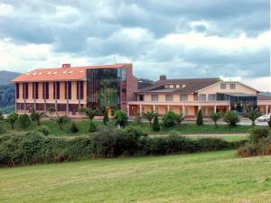a building with a grass field in front of it at Hotel Royal in Llanera