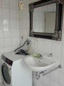 エアフルトにあるApartment Centralのバスルーム(シンク、鏡、洗濯機付)