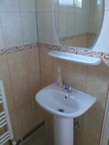 a bathroom with a white sink and a mirror at Casa cu Muscate in Cîmpeni +151 photos