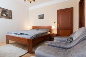 a bedroom with a bed and a couch and a chair at Pension Ibérica in Brno