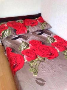 コウォブジェクにあるApartament "KOMETA" Podczeleのベッドの上の赤いバラ群