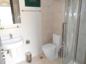 a bathroom with a toilet and a sink and a shower at Element Hotel in Elafonisos