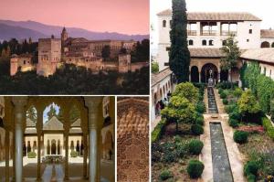 a collage of pictures of a building and a garden at Hostal Restaurante Sierra De La Martina in Charilla