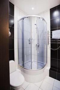 a bathroom with a shower and a toilet at Aparton Engelsa 28 in Minsk