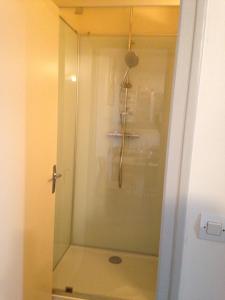 a shower with a glass door in a bathroom at 36 Pollet in Dieppe