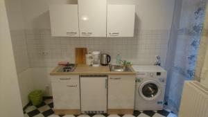 une petite cuisine avec un lave-linge et un lave-linge dans l'établissement Apartment Nürnberg City, à Nuremberg