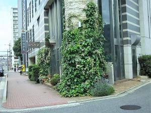 a building with a green ivy growing on the side of it at Asano Hotel in Kitakyushu