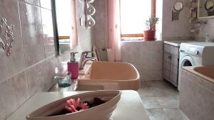 y baño con lavabo y lavabo rosa. en B&B Regina Elena, en Pignola