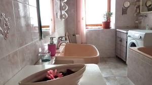 W łazience znajduje się umywalka i różowa umywalka. w obiekcie B&B Regina Elena w mieście Pignola