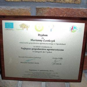 Certifikát, ocenenie alebo iný dokument vystavený v ubytovaní Agroturystyka Ogrodniki
