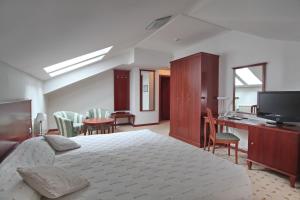 貝爾格勒的住宿－奧拉薩克酒店，一间卧室配有一张床、一张书桌和一台电视