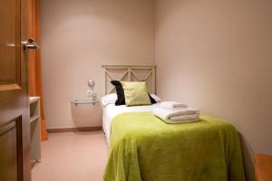 バルセロナにあるBCNGOTIC 13のベッドルーム1室(ベッド1台、緑の毛布付)