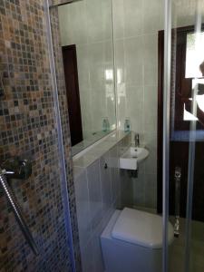 a bathroom with a toilet and a sink and a shower at The Old Piggeries in Gulval +11 photos