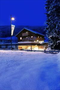 ラートシュタットにあるLandhaus Mooslechnerの夜雪の大きな建物