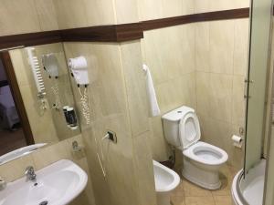 a bathroom with a toilet and a sink at Hotel Colombo in Elbasan