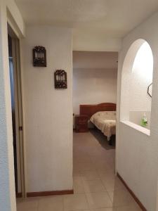 1 dormitorio con 1 cama y lavamanos en una habitación en Casa Pachuca hidalgo, en Colonia de Venado
