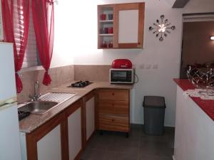 a small kitchen with a sink and a microwave at Villa Bananier in Lamentin