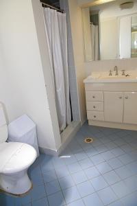 y baño con aseo, lavabo y espejo. en Darcy Arms Hotel Motel en Gold Coast