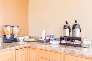 a kitchen counter with some appliances on top of it at Travel Inn in Horseheads